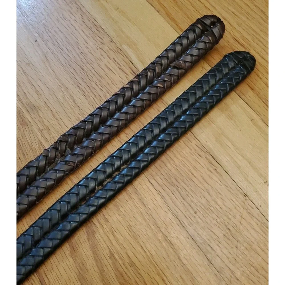 Lot Of 2 FOSSIL Mens Braided Brown & Black Leather Belts 34 Distressed